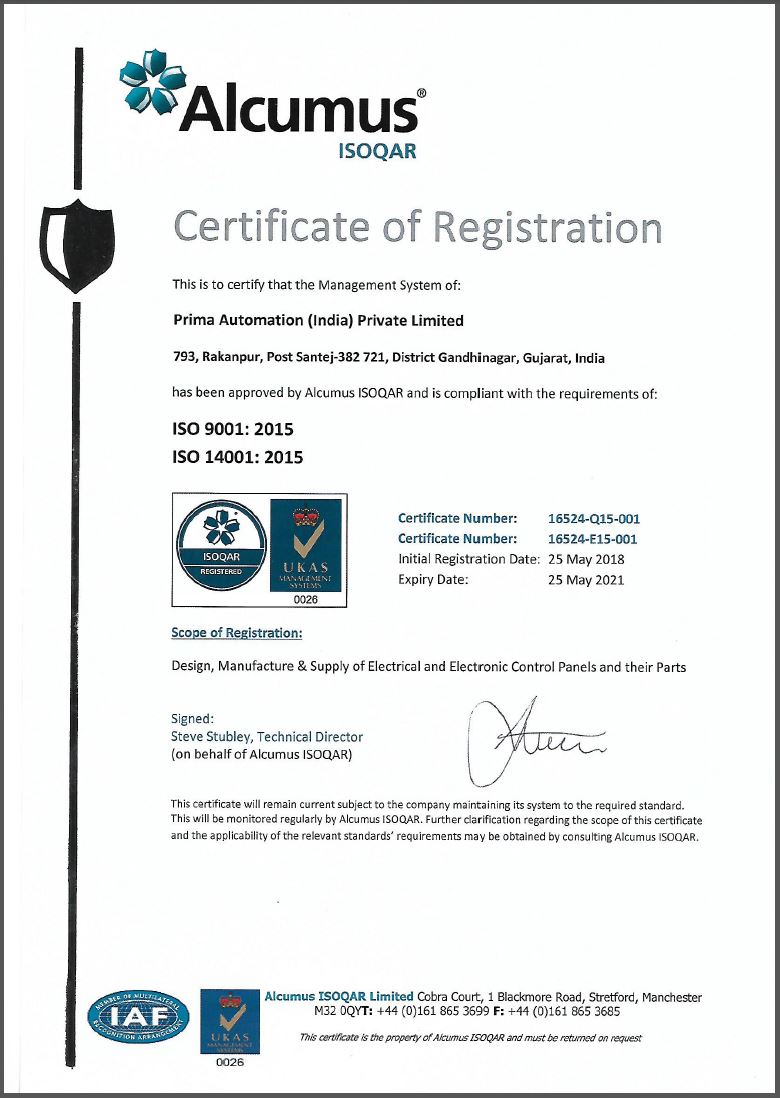 Certificates – Prima Automation (india) Pvt. Ltd.