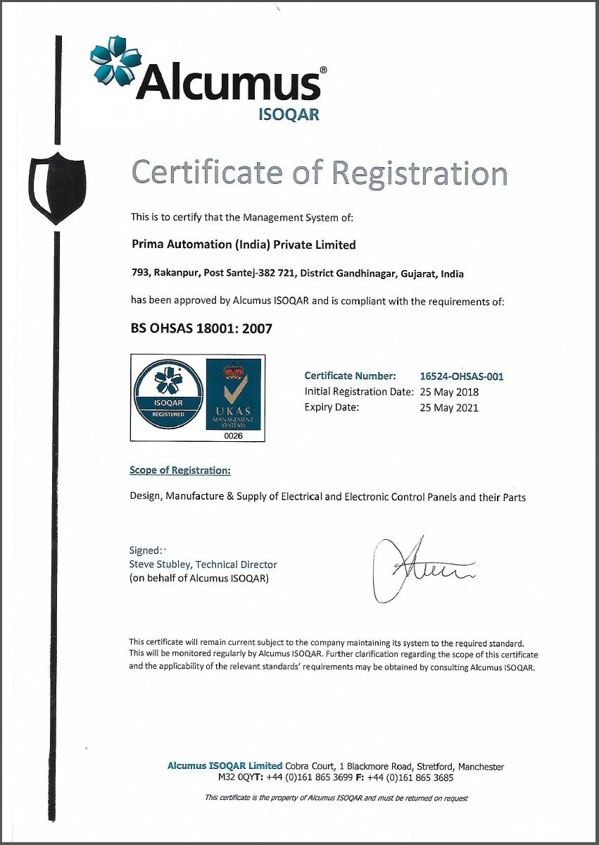 Certificates – Prima Automation (India) Pvt. Ltd.